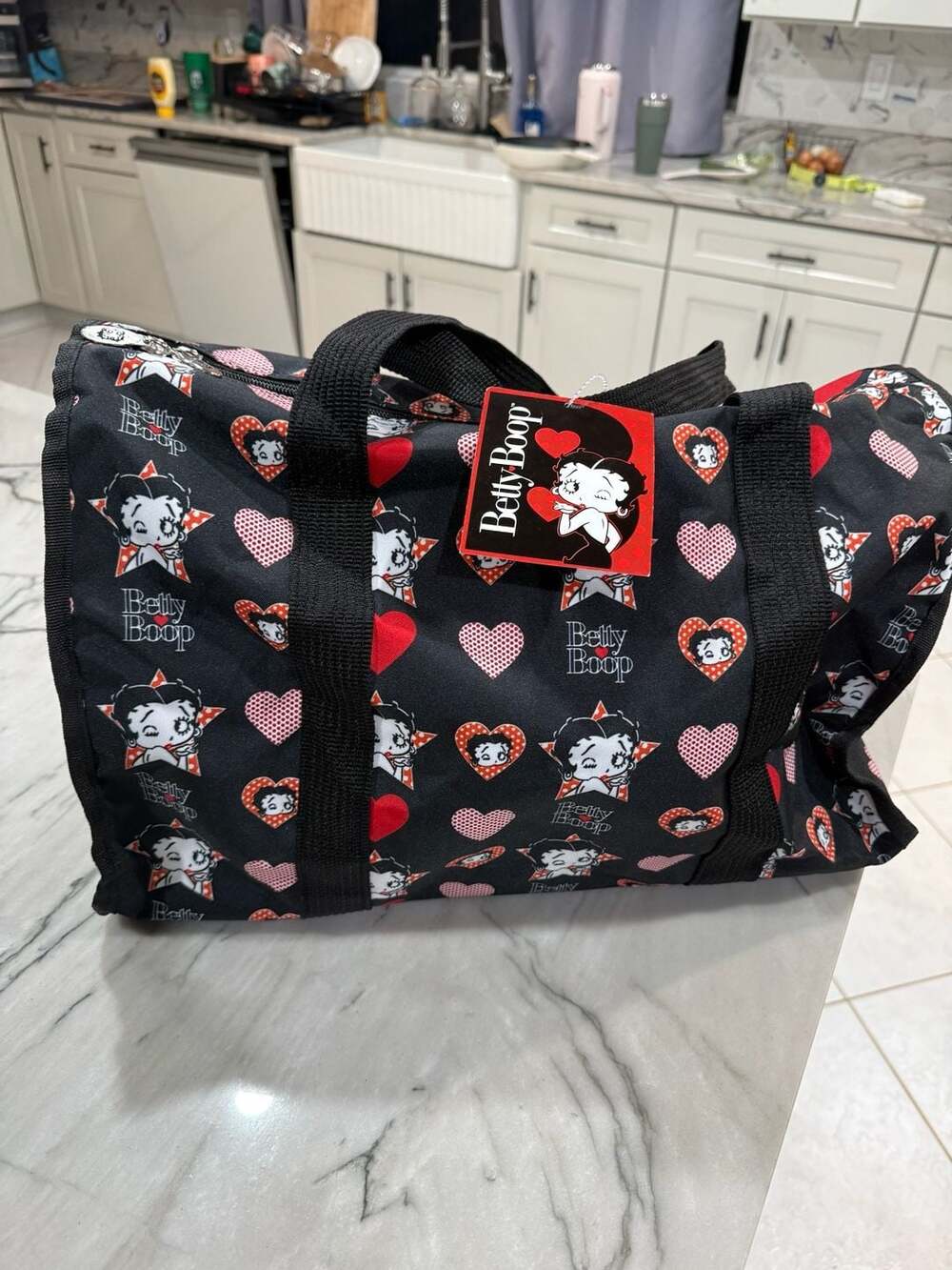 Betty Boop Duffle Bag Black Hearts Print New With Tags